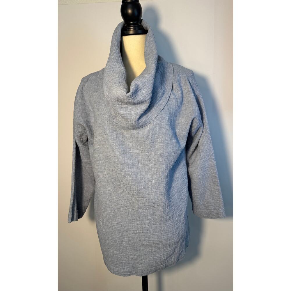 Soft Surroundings Blue Gauze Cotton Cowl Neck Tunic Blouse Size M Long Sleeve